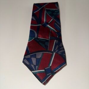 Geometric Patterned Tie - Red and Blue